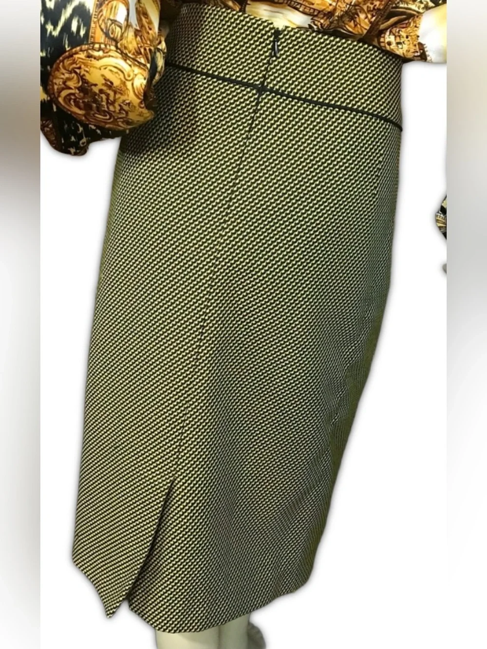 KASPER YELLOW & BLACK TWEED KNEE LENGTH SKIRT (18)